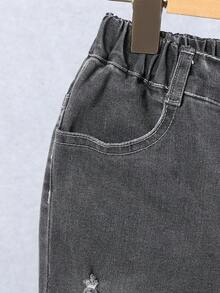 Young Boy Ripped Frayed Bleach Wash Jeans - Dark Grey - View 4