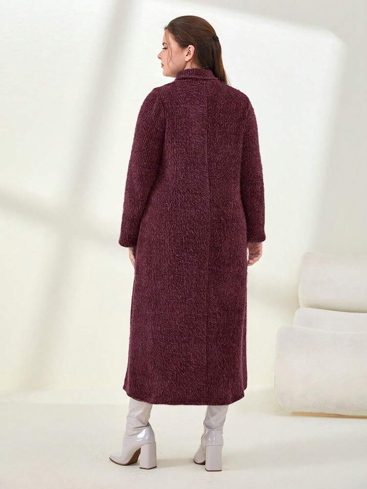 Plus High Neck Fuzzy Dress Without Belt