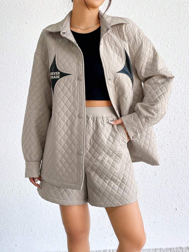 Letter Graphic Drop Shoulder Coat & Shorts