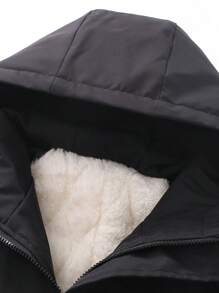 Manfinity Homme 1件宽松男士长袖翻盖口袋保暖连帽冬装外套，秋冬季 - 黑色 - 查看 8