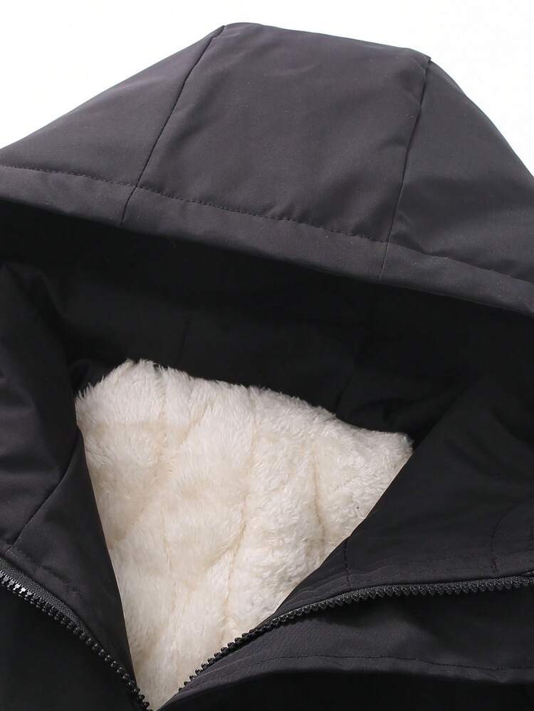 1pc Loose Fit Men's Long Sleeve Flap Pocket Thermal Lined Hooded Winter Coat, Fall/Winter