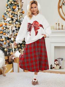 SHEIN Essnce Kim sa Cây cung Thả vai Áo chui đầu - trắng - Xem 6