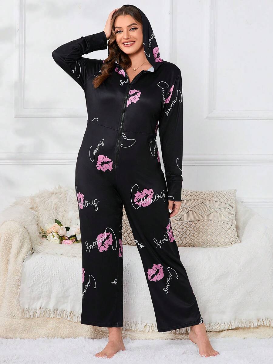 Hơn Dấu môi áo có mũ Bộ đồ ngủ - màu đen - Xem 1