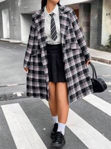 Flirla Plus Plaid Print Lapel Neck Single Button Front Overcoat Fall Cloth For Women - Multicolor - View 7