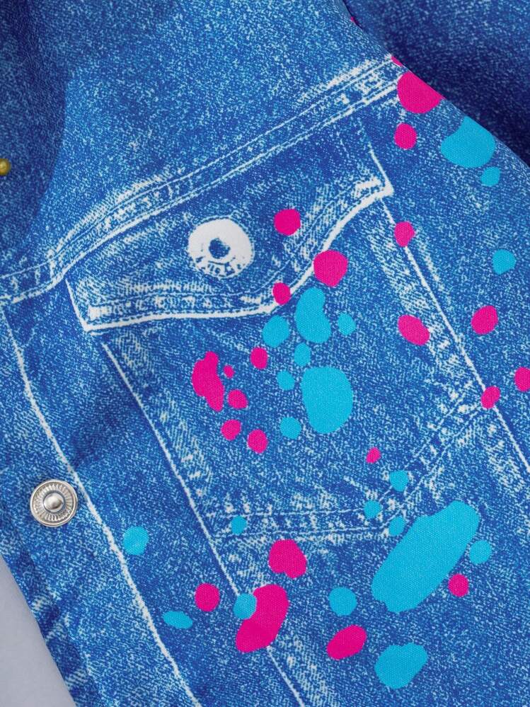 SHEIN Jeune Fille Manteau Slogan Et Dessin Animé - Bleu azur - Voir 6