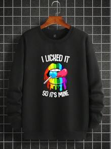 Manfinity Homme Men Plus Slogan Graphic Thermal Sweatshirt - Black - View 4