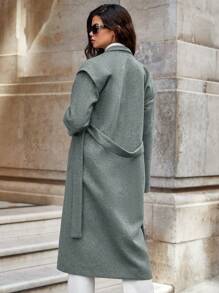 EURMUSE Double Breasted Drop Shoulder Overcoat - Grey - View 2