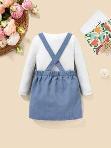 SHEIN Đứa bé gái Áo phông trơn & Đầm Tổng thể - Xanh và trắng - Xem 2