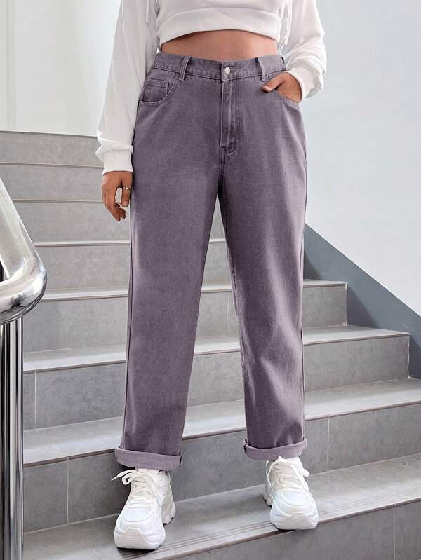 SHEIN EZwear Plus High Waist Straight Leg Jeans
