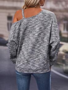 SHEIN LUNE Thuốc nhuộm Không gian Cổ không đối xứng Chi tiết chuỗi Áo nỉ - Đen và trắng - Xem 2