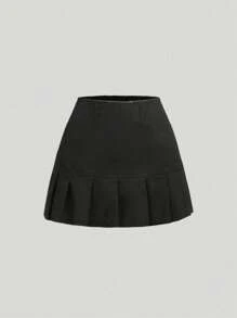 青少年女孩素色百褶下擺牛仔半身裙