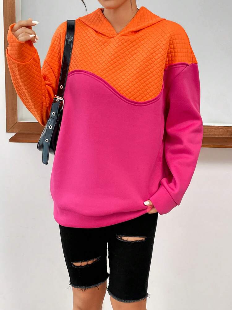 Muchica Capucha de dos tonos de hombros caídos - Rosa Fucsia - Ver 5