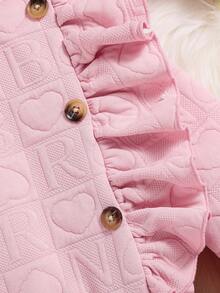 女大童提花荷葉邊紐扣細節洋裝 - 粉色 - 查看 5