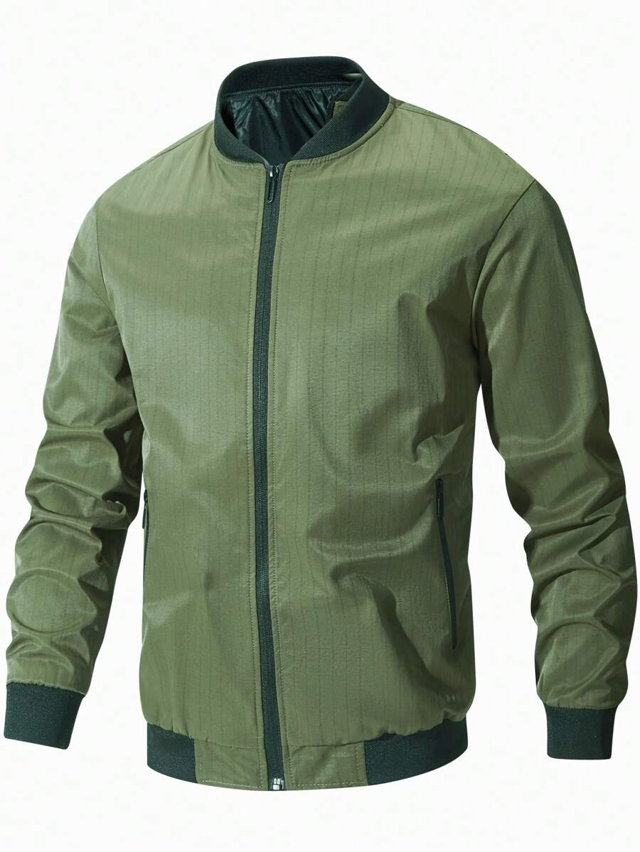 Manfinity Homme Men Zip Up Bomber Jacket - Army Green - View 1