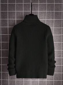 SHEIN 青春期男孩高領條紋針織毛衣 - 黑色 - 查看 2