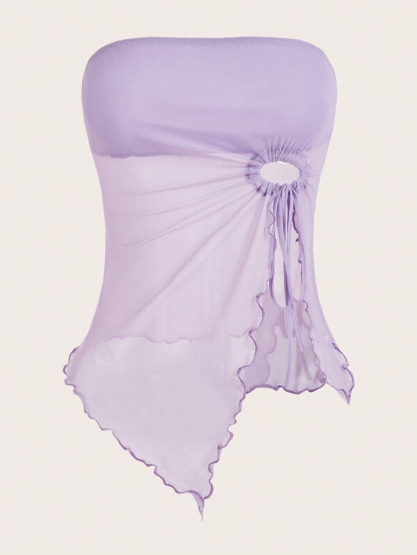 SHEIN ICON Drawstring Side Asymmetrical Hem Mesh Tube Top