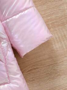 SHEIN Young Girl Rabbit Print 3D Ears Design Hooded Padded Coat Without Sweater - Pink - View 8