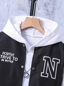 SHEIN 男大童字母圖案雙色夾克和褲子無連帽衫 - 白色 - 查看 6