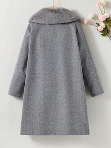 SHEIN Tween Girl 1pc Double Breasted Borg Collar Dual Pocket Overcoat