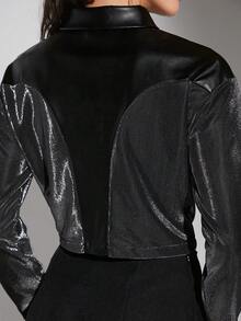 Hauture Camisa Corta Con Botones Metálicos Y Mezcla De Materiales - Negro - Ver 4