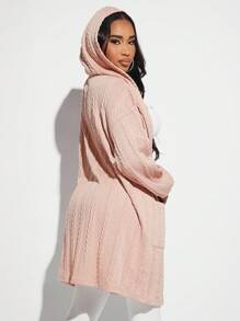 SHEIN SXY Abrigo con capucha de hombros caídos con parte delantera abierta - Rosa Pálido - Ver 2