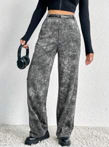 SHEIN EZwear Pantalones deportivos de tie dye con bolsillo oblicuo de pierna ancha con cinturón