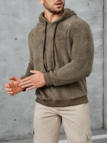Manfinity Homme 男式鬆身法蘭絨連帽衫,插肩袖設計,束口帶 - 綠色 - 查看 6