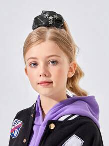 2入組女孩時尚街頭風PU皮革頭帶帶金屬星星裝飾用品,偉大適用於日常穿著,時尚,拍照片和音樂節,黑色&銀 - 彩色 - 查看 6