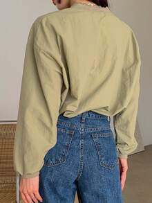 DAZY Letter Graphic Drop Shoulder Blouse - Army Green - View 2