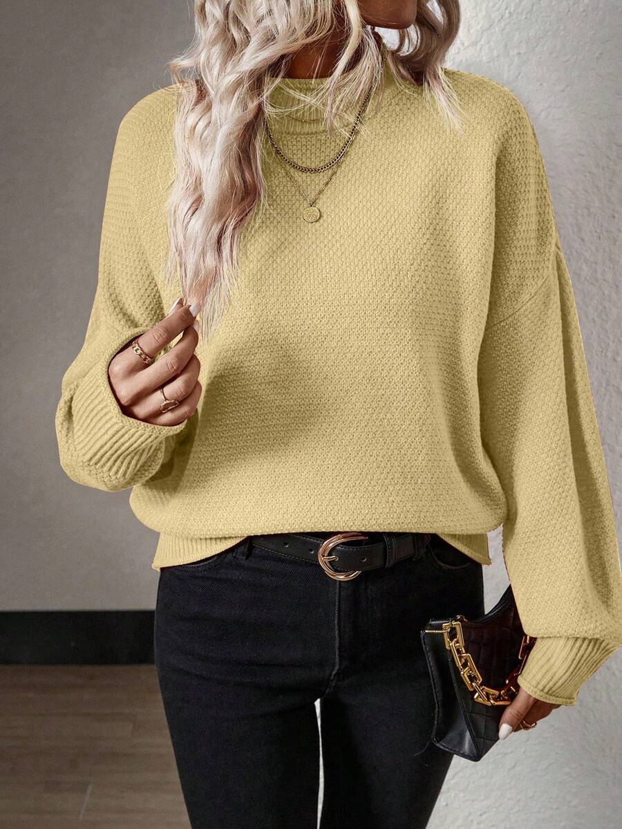 SHEIN LUNE Cổ giả Thả vai Áo len - Màu be - Xem 1