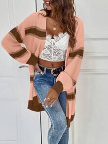 SHEIN Essnce Color Block Drop Shoulder Cardigan - Multicolor - View 5