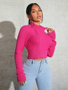 SHEIN SXY Cổ giả Xoắn Dan Áo len - Màu Hồng Tươi - Xem 5