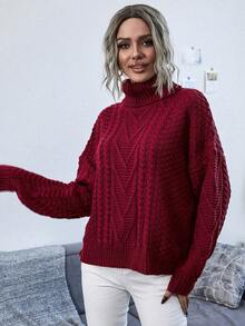 SHEIN Essnce Áo cao cổ Xoắn Dan Thả vai Áo len - Đỏ - Xem 5