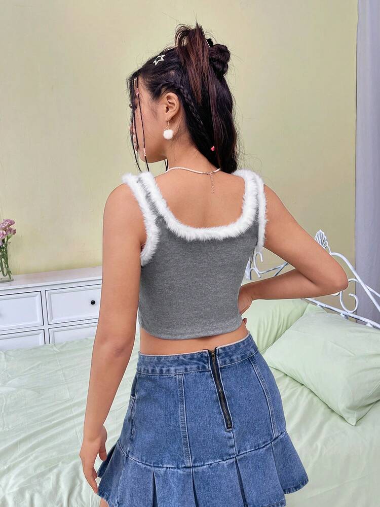 Women's Plush Fluffy Camisole Cami Top