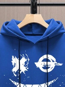 Manfinity EMRG Bộ quần jogger và áo hoodie có dây rút hình mặt cười hoạt hình cho nam - Màu xanh lam - Xem 6