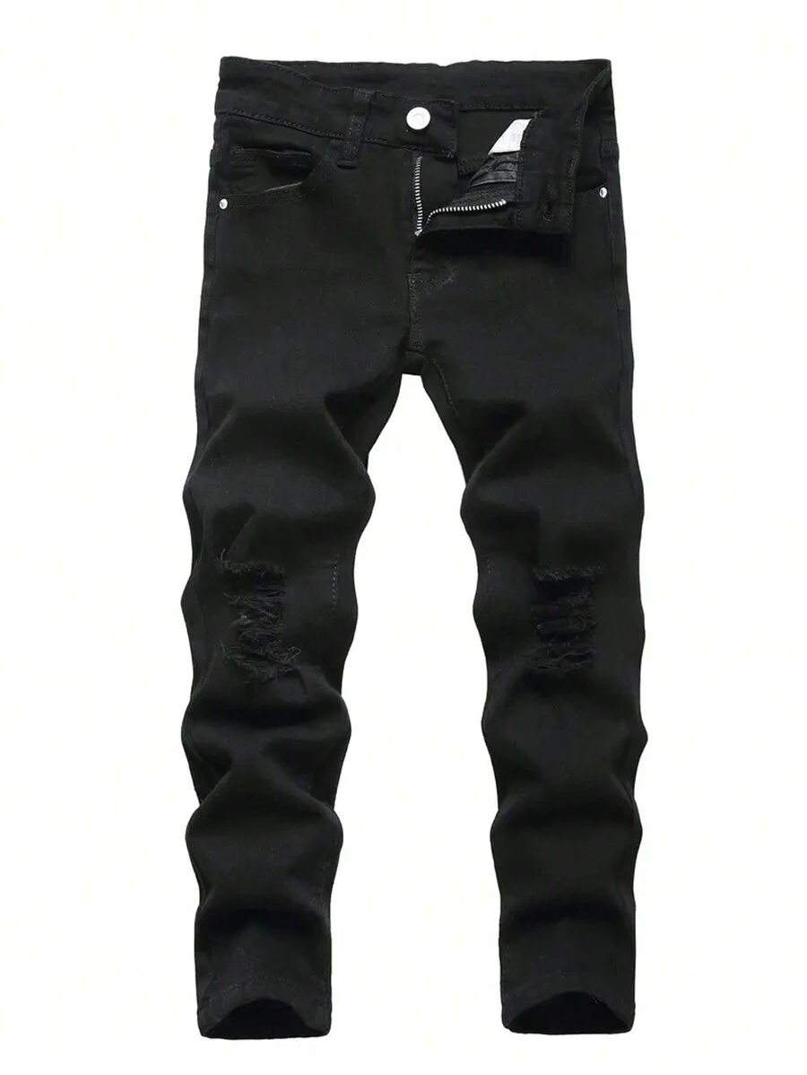 Teen Boy Ripped Solid Jeans - Black - View 1