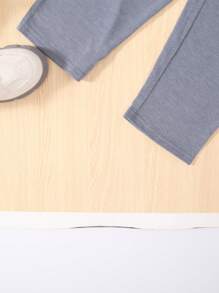 SHEIN Young Boy Contrast Piping Pocket Patched PJ Set - Blue - View 6