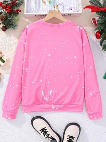 SHEIN Tween Girl Christmas Print Drop Shoulder Sweatshirt for Christmas - Pink - View 2