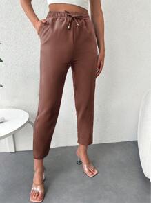 Drawstring Waist Slant Pocket Pants