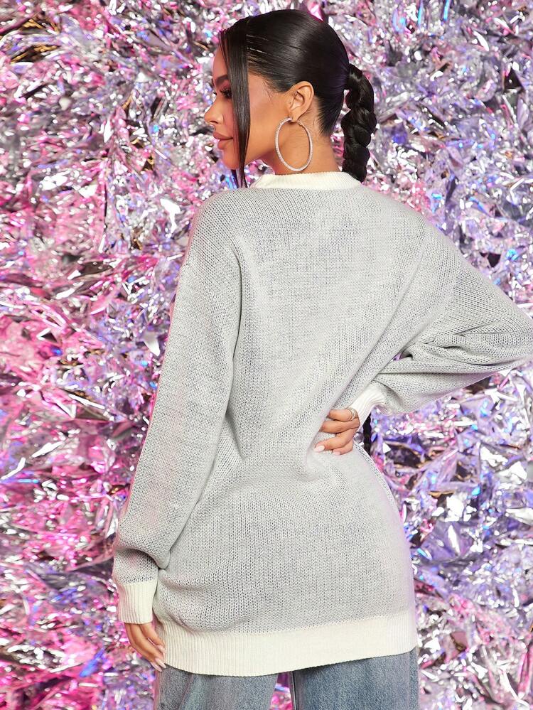 Heart Pattern Drop Shoulder Sweater Dress