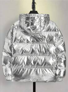 Manfinity RebelGame Áo khoác nam rộng rãi có mũ trùm đầu bằng kim loại có đệm - Bạc - Xem 2