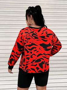 SHEIN EZwear 大碼卡通圖案落肩袖運動衫 - 彩色 - 查看 2