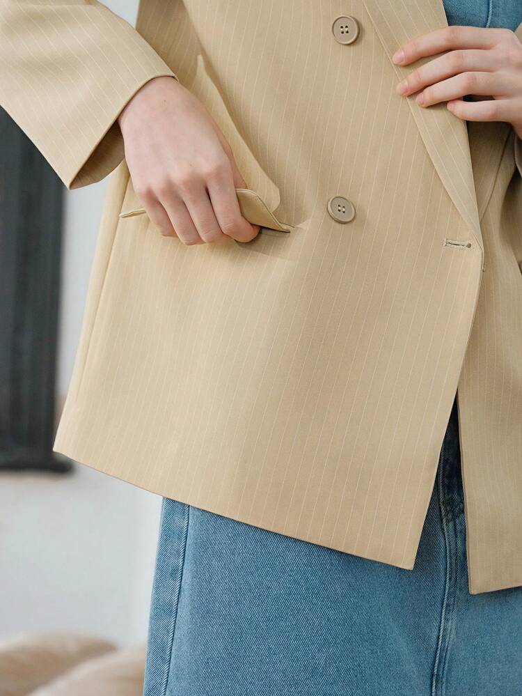 Solid Double Breasted Blazer Fall Cloth For Women