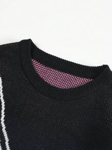 Flirla Plus Bag & Letter Pattern Drop Shoulder Sweater