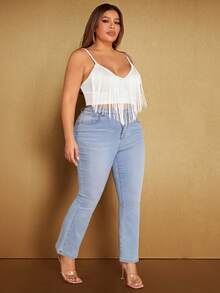 SHEIN SXY Talla grande Top de tirantes ribete con fleco