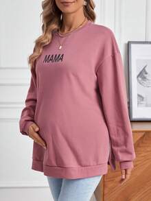 SHEIN Thai sản Đồ họa Chữ cái Thả vai Áo nỉ - Hồng - Xem 5