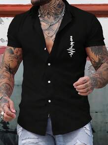 Manfinity Homme Nam Mô hình Ngắn tay Áo sơ mi - màu đen - Xem 1