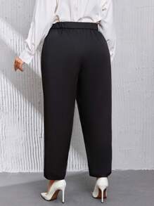 SHEIN Clasi Plus Solid Slant Pocket Pants - Black - View 2