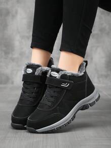 女士冬季加厚保暖防水运动鞋，中老年靴，女靴，毛绒靴，雪地靴 - 黑色 - 查看 4
