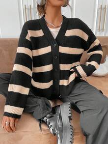 Muchica Mẫu sọc Thả vai Áo len Mở - Nhiều màu - Xem 3